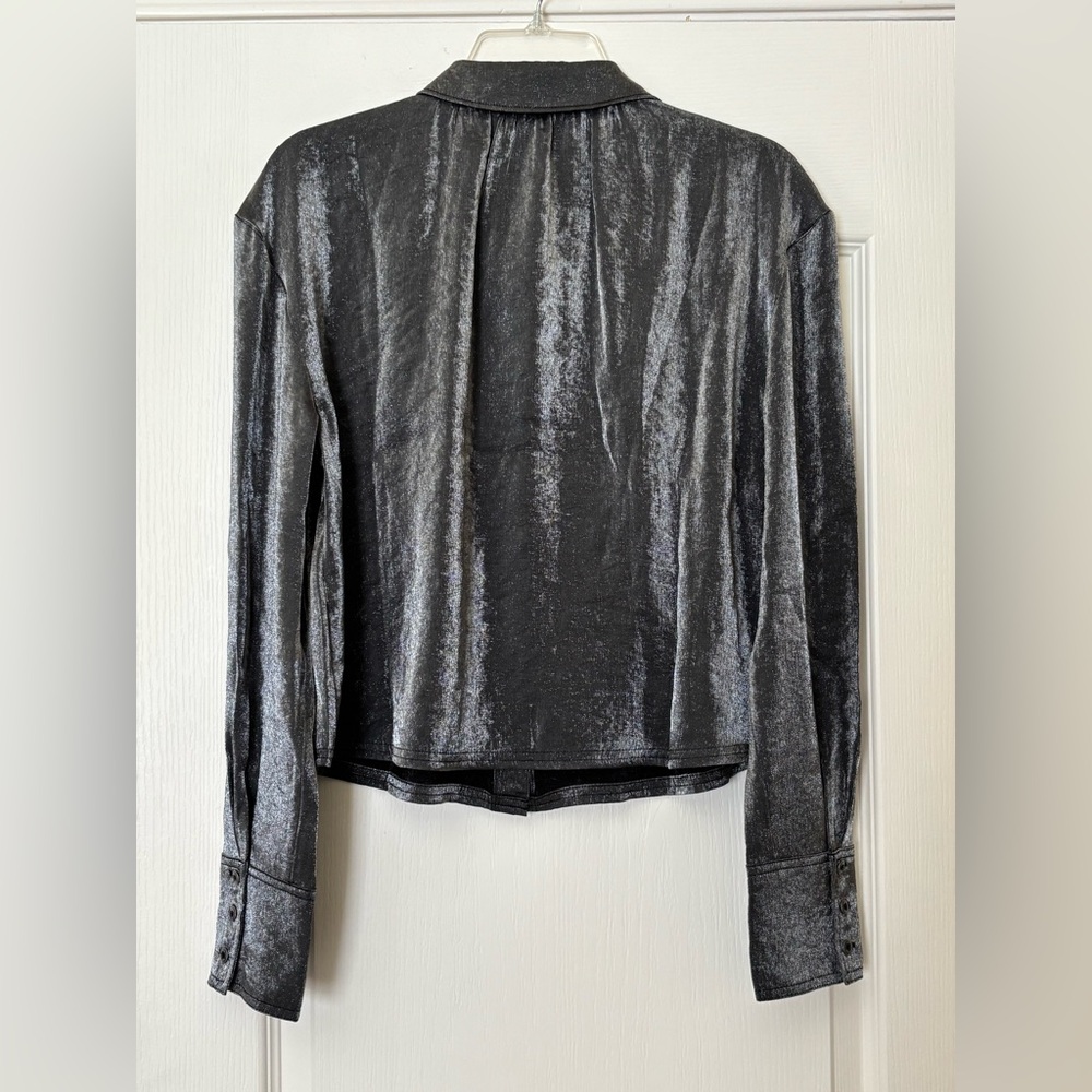 PILCRO Medium Metallic silver gray button down bl… - image 4